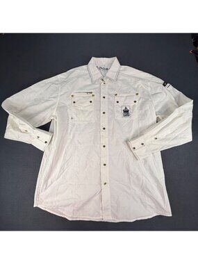 Vintage Coogi Shirt Mens Large White Gold Button Up Long Sleeve Zippers BLEM